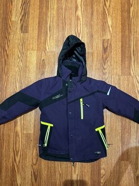 Kids' Hooded Winter Jacket in Deep Purple with Lime Accents